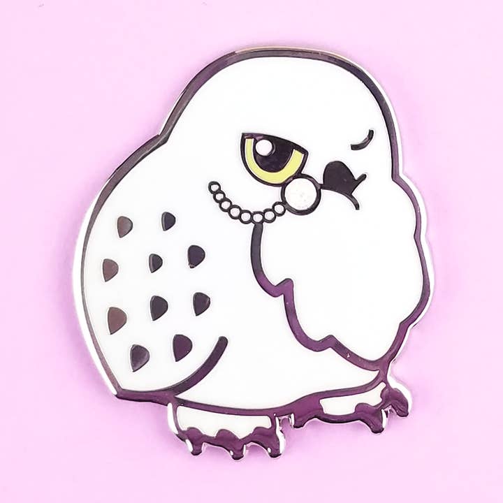 Tea Time Snowy Owl Pin for wholesale by Flea Circus