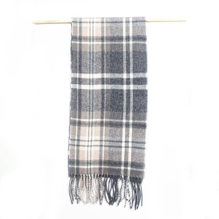 3473A1 Grey Tartan Irish Lambs Wool Scarf for wholesale by Silk Wool and Bijoux