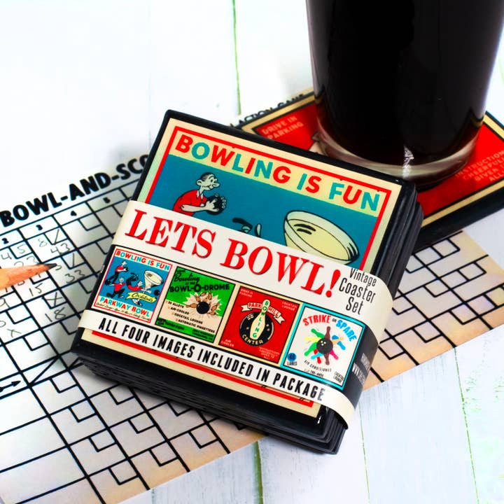 Cheltenham Road - Wholesale Coasters - Lets Bowl! Vintage Bowling Coaster Set1