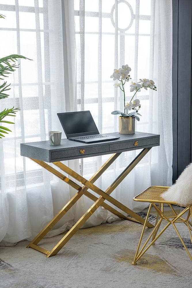 A&B Home Group Inc. - Wholesale Console Table - 43.5x14x32" Gray Faux Leather Crossed-Leg Console Table5