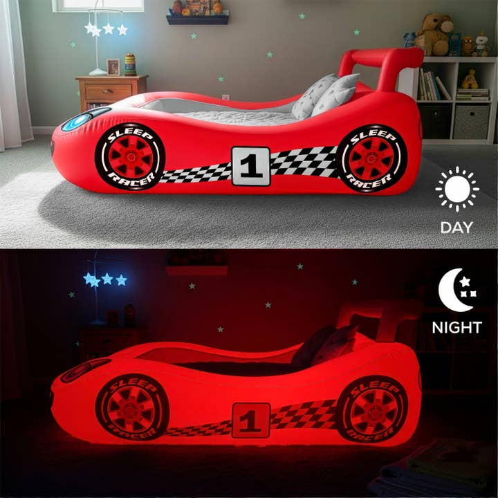 Letto Gonfiabile con LED Sleep Racer Comfy Cruiser - Rosso Età 2-6 per la vendita all'ingrosso da parte di PoolCandy
