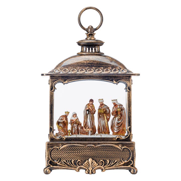 Farol de agua de plástico LED con forma de belén de 10 pulgadas de alto para venta al por mayor de PolarX Ornaments