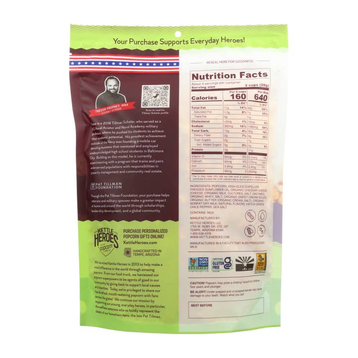 Kettle Heroes Artisan Popcorn - Vente Pop-corn - Maïs soufflé cheddar au Chili Vert Hatch1