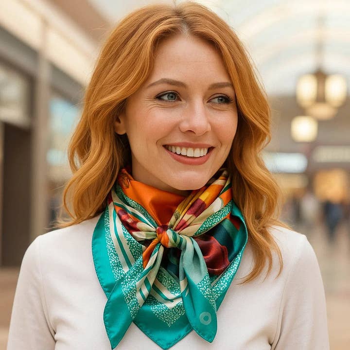 Foulard / Sciarpa Floreale Teal e Arancione 35x35" WR3437 per la vendita all'ingrosso da parte di Rodeo Drive