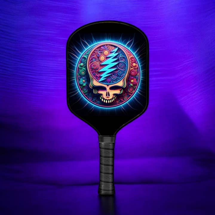 Grateful Dead - Néon Stealie - Raquette de pickleball pour la vente par The Mad Pickler