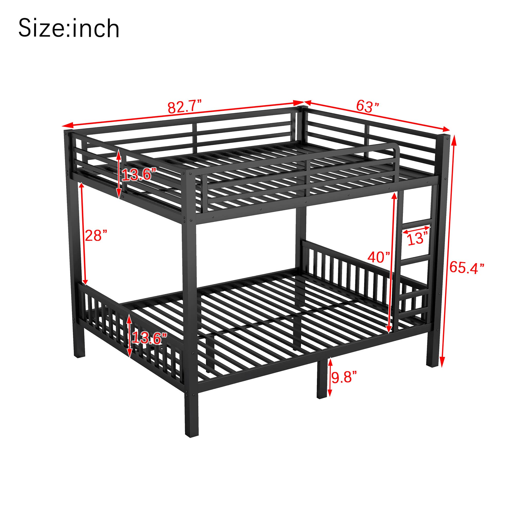 39F Inc. - Wholesale Bed - Queen Over Queen Metal Bunk Bed with Ladder, Black16