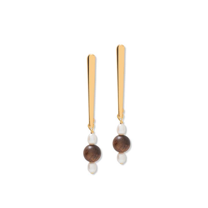 Pearl & Wood Studs for wholesale by A Weathered Penny Jewellery