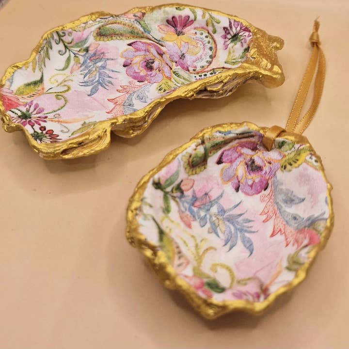 Bee my Oyster - Wholesale Jewelry Dish - 2 x Pink William Morris Shell Trinket Dishes Jewellery Dish