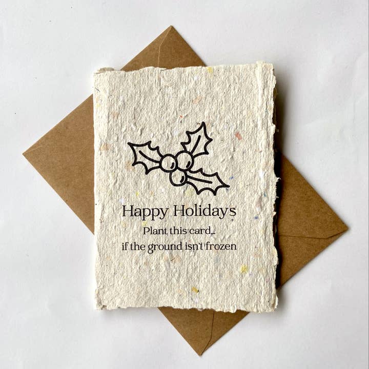 Happy Holidays Plantable Greeting Card for wholesale by Rockywoods Studio