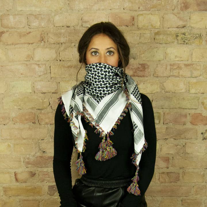 Tribal Trade GmbH – wholesale Scarf – Unisex – Palituch Desert Premium - White - Black - Fringe7