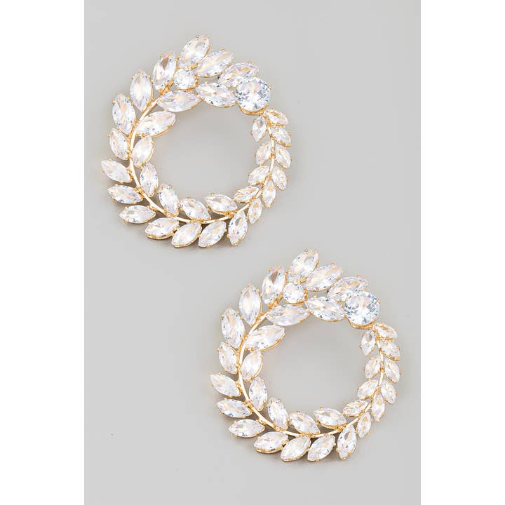 Circle Rhinestone Leaf Earrings for wholesale by The Looks by Fame Accessories