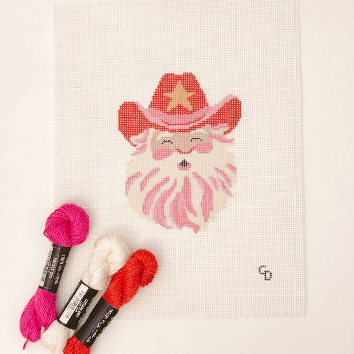 Country Santa Stickerei-Leinwand, Cowboy Santa Stickerei-Leinwand, 4"x5" Weihnachts-Stickerei-Leinwand für den Großhandel von Cotswold Co Designs