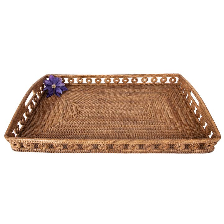 Rattan Rectangular Tray with High Handle – Serveware for wholesale by Artifacts Trading Company