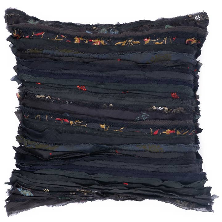 Wavy Stripe Patch cushion -Black for wholesale by Maison Mieko