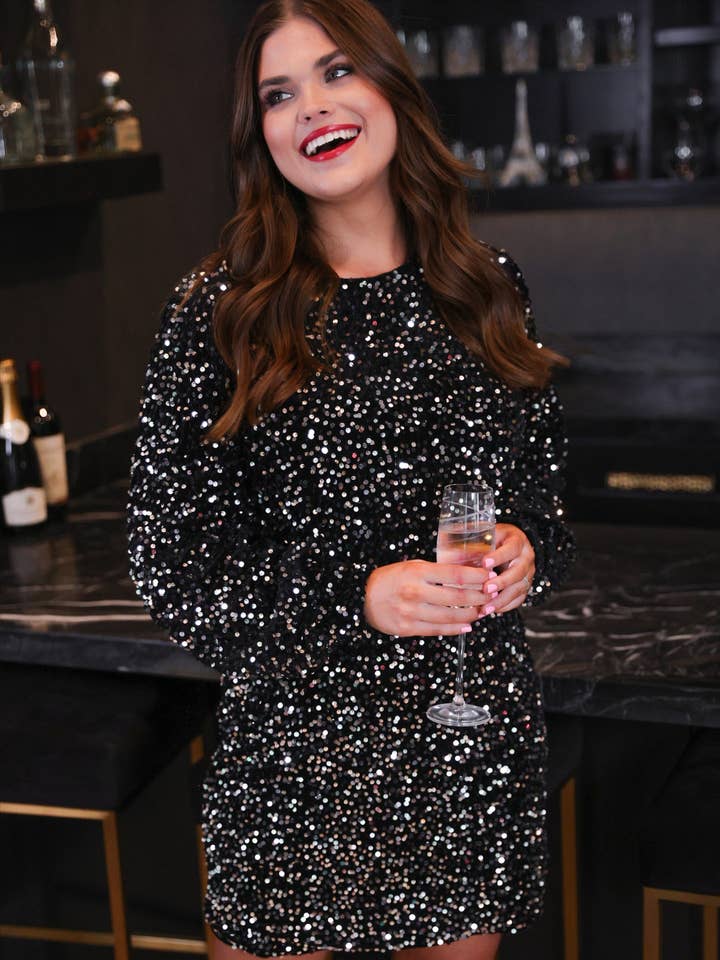 Old Flame Sequin Dress- Black for wholesale on Faire0