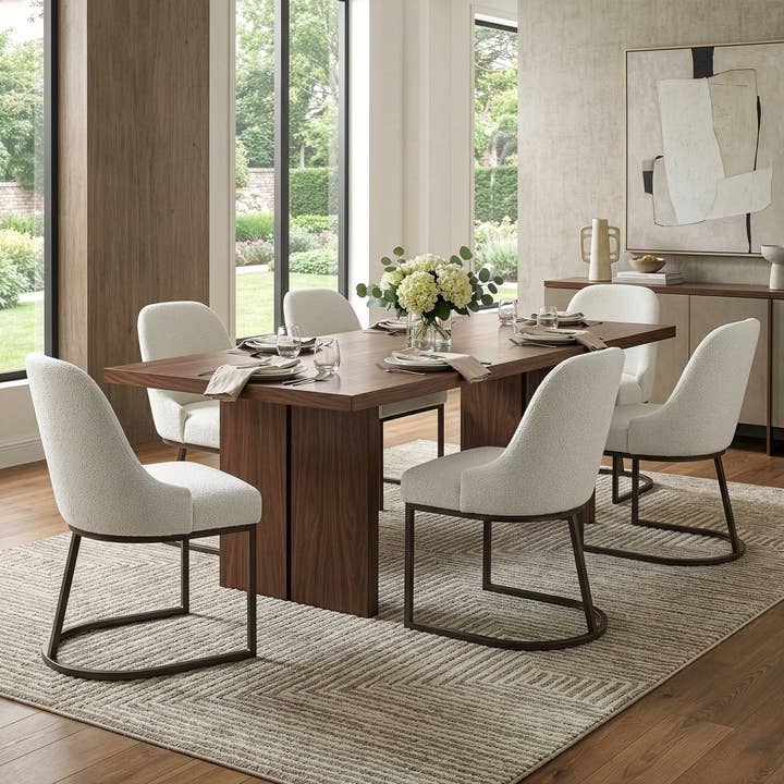 Glamour Home - Vente Chaises - Ensemble de 2 chaises de salle à manger Ayane en tissu bouclé avec pieds en fer1