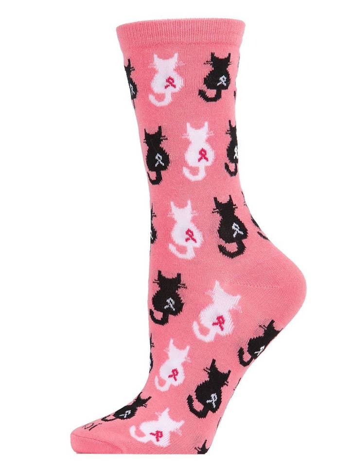 MeMoi Pink Cat Ribbon Breast Cancer Awareness Socks for wholesale by Infinity Classics International Inc.