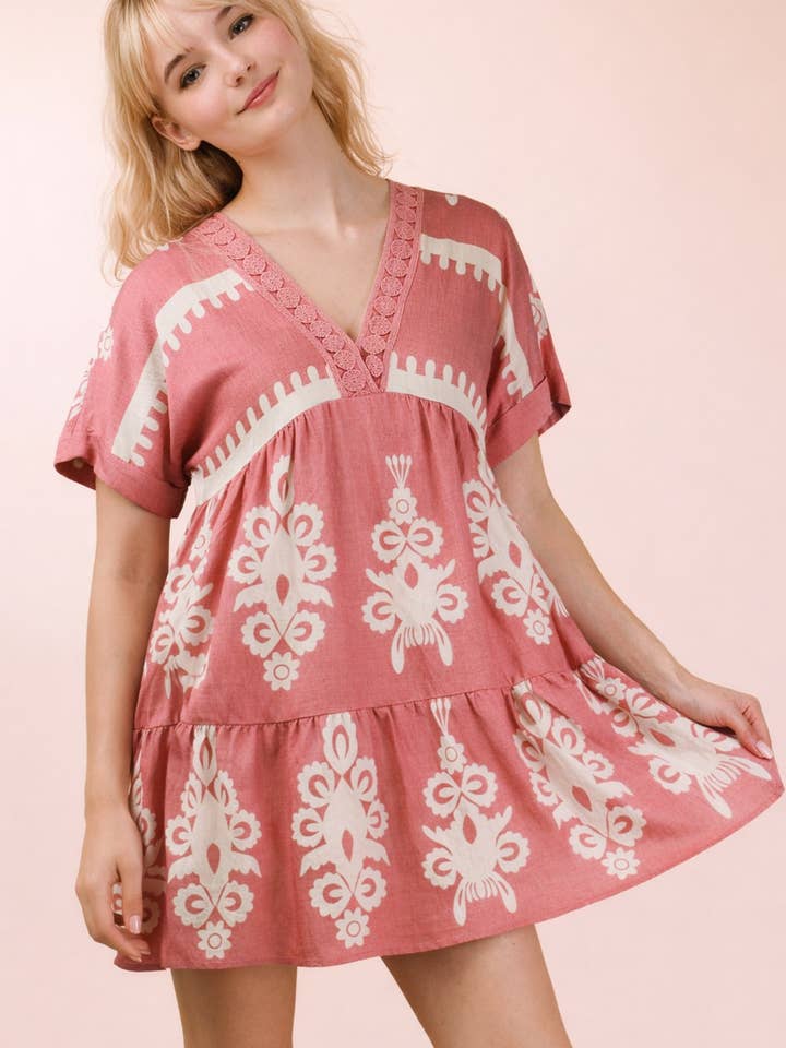 ND31592-Printed V-Neck Woven Mini Dress for wholesale by VERY J