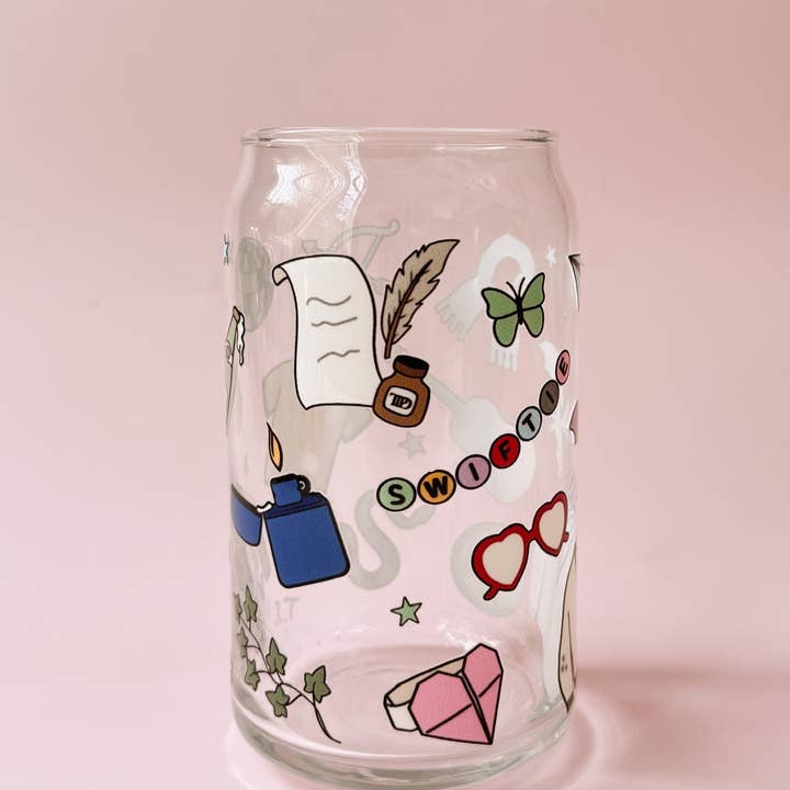 Golden Hour Designs - Wholesale Drinking Glass/Cup - Swiftie Motif Glass Cup - Taylor Swift, 16oz, Coffee
