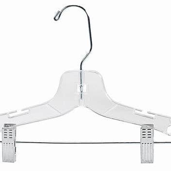 Children's Clear Plastic Suit Hanger w/Clips - 12"Plastic for wholesale by Only Hangers