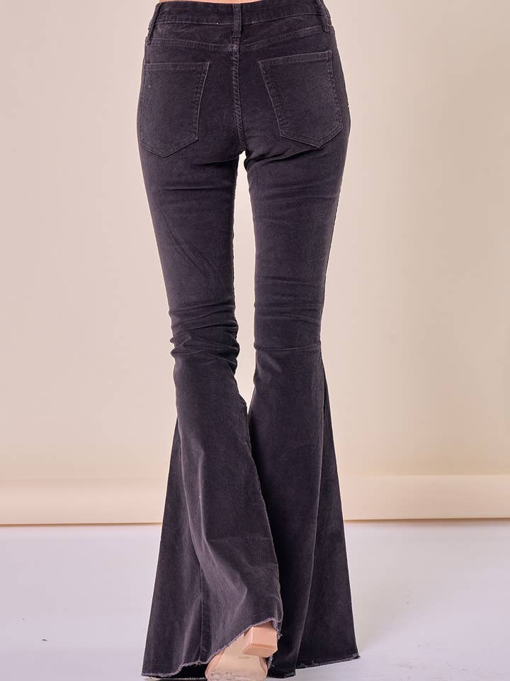 Saints & Hearts - Wholesale Pants - Women's - SIP6144A CHARCOAL CORDUROY FLARES WITH DISTRESSED HEM2