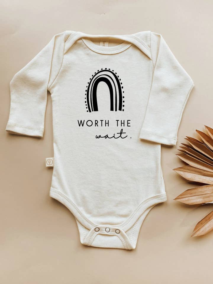 Worth the Wait Organic Bodysuit Long Sleeve for wholesale by Tenth & Pine