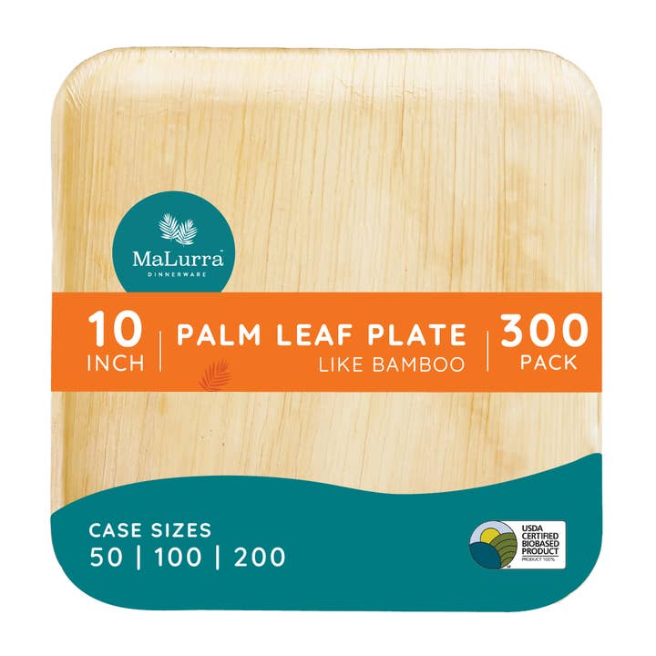 MaLurra Dinnerware - Wholesale Disposable Plate - 10” Palm Leaf like Bamboo Square Plate, Labor Day Sale