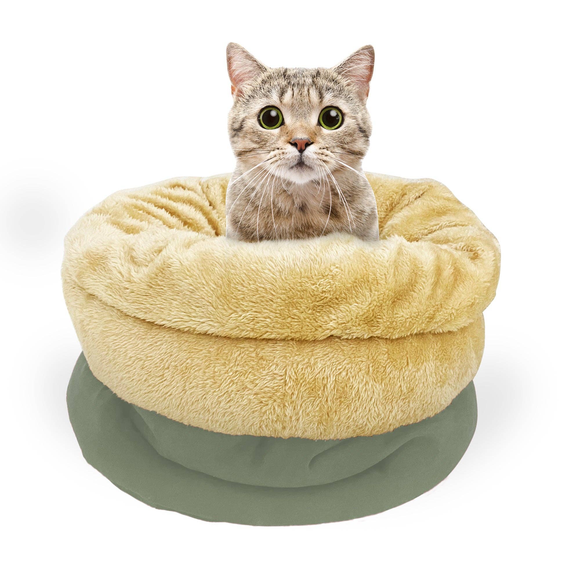 Jespet - Wholesale Pet Bed - Cat/Dog - GOOPAWS 4 in 1 Self Warming Burrow Cat Bed Sleeping Cave, Sage Green4