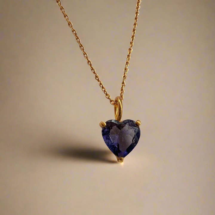 Gold Lunar - Wholesale Pendant/Charm Necklace - December Birthstone Chain Necklace 18k Gold Plated Heart Gem