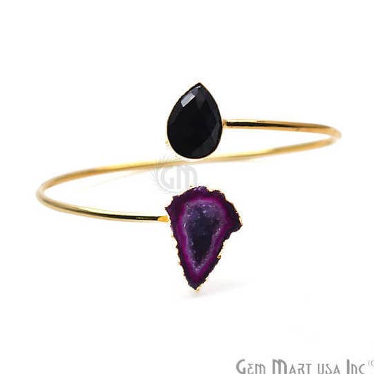 Gemstone With Druzy Gold Edged Adjustable Stacking Bracelet for wholesale by GemMartUSA