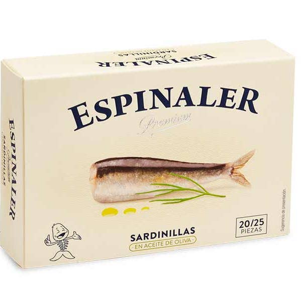 Espinaler Baby Sardines in Olive Oil 20/25 Premium Line 125g for wholesale by Espinaler by A Priori Specialty Foods