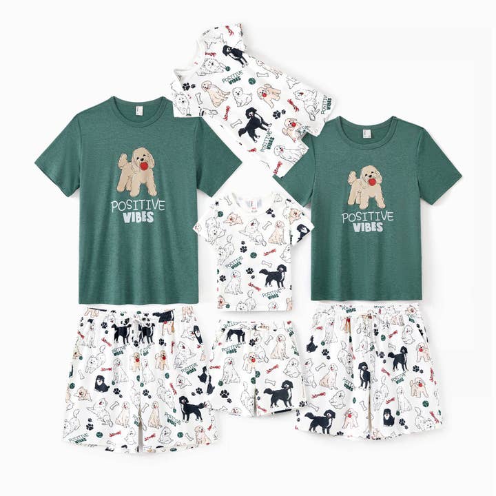 Ensemble de pyjamas à manches courtes avec motif de chien souriant pour toute la famille pour la vente par PatPat Matching