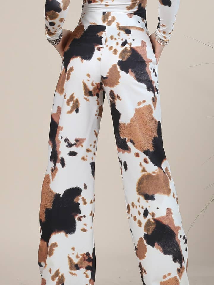 Brun P1225-bncow-brun ko Western Print lige bukser for engroshandel på Faire