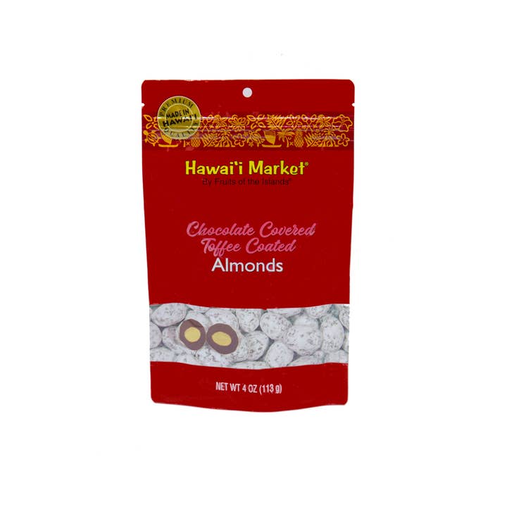 Hawaiian King Candies - Wholesale Chocolate Covered Sweets - Hawaii Market Choc Covered Toffee Coated Almonds 4oz /24C1
