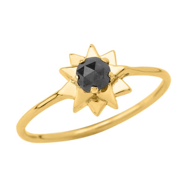 Nordstern Ring aus 14 Karat massivem Gold mit schwarzen Diamanten für den Großhandel von Kabartsy Jewelry