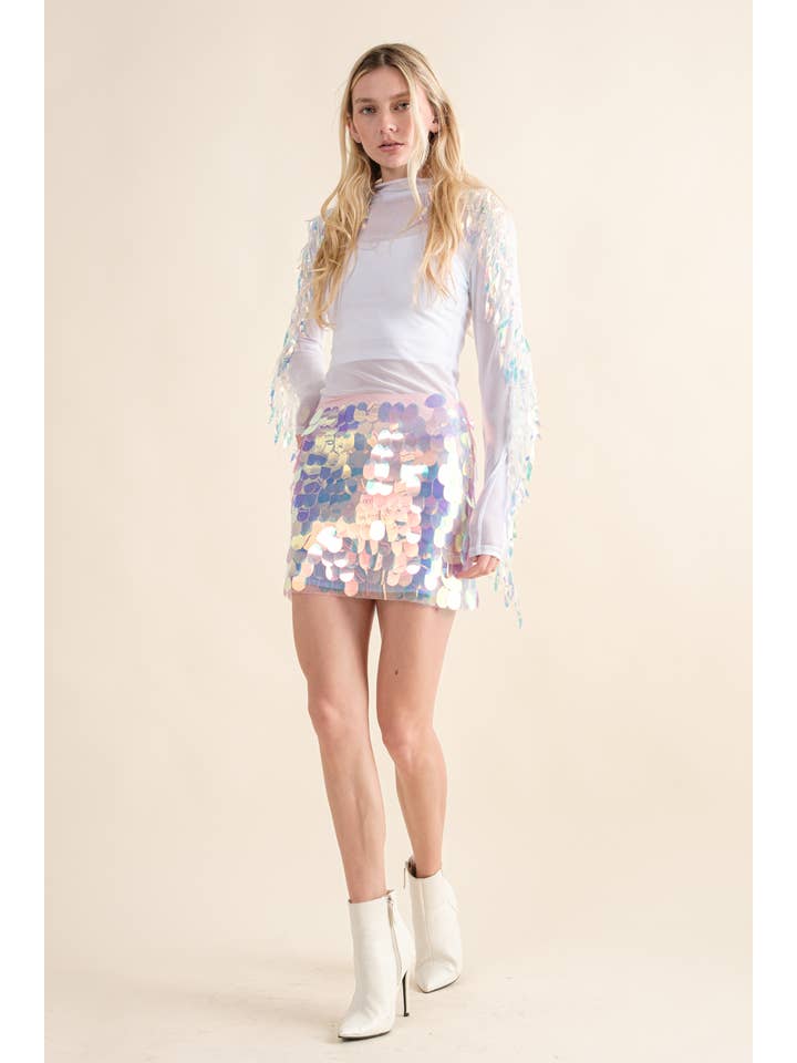 32927S - Iridescent Disc Sequin Mini Skirt for wholesale on Faire5
