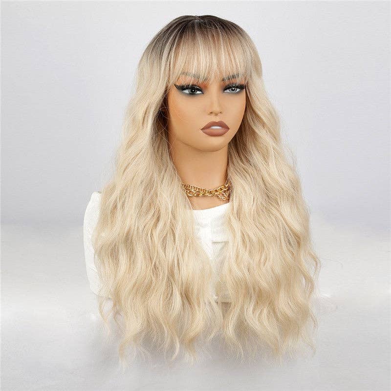   Long Wavy Ombre Brown Synthetic Hair Wig With Straight Bangs for wholesale on Faire1