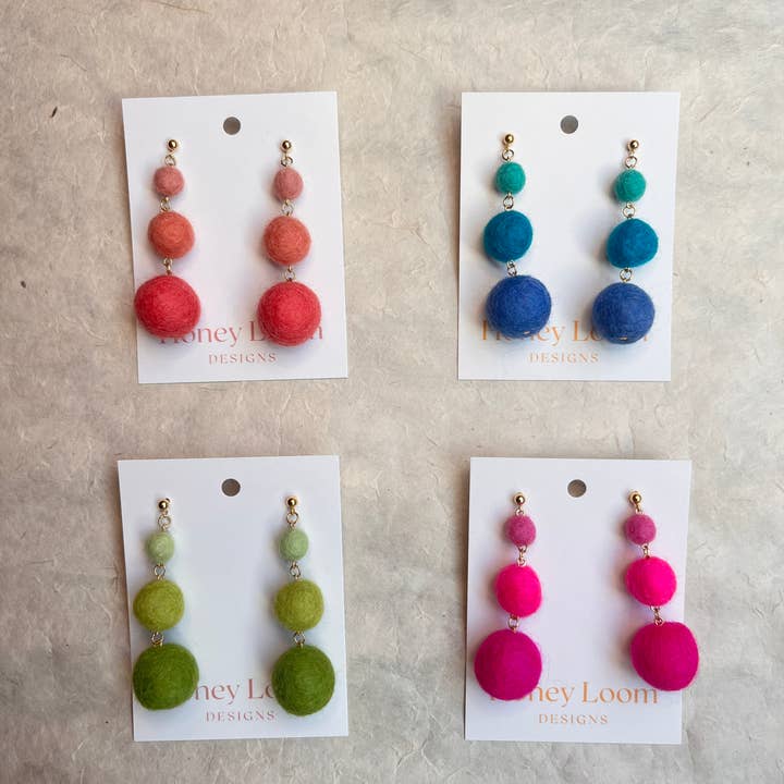 Minimalist Ombré Felt Ball Earring for wholesale by Honey Loom Designs