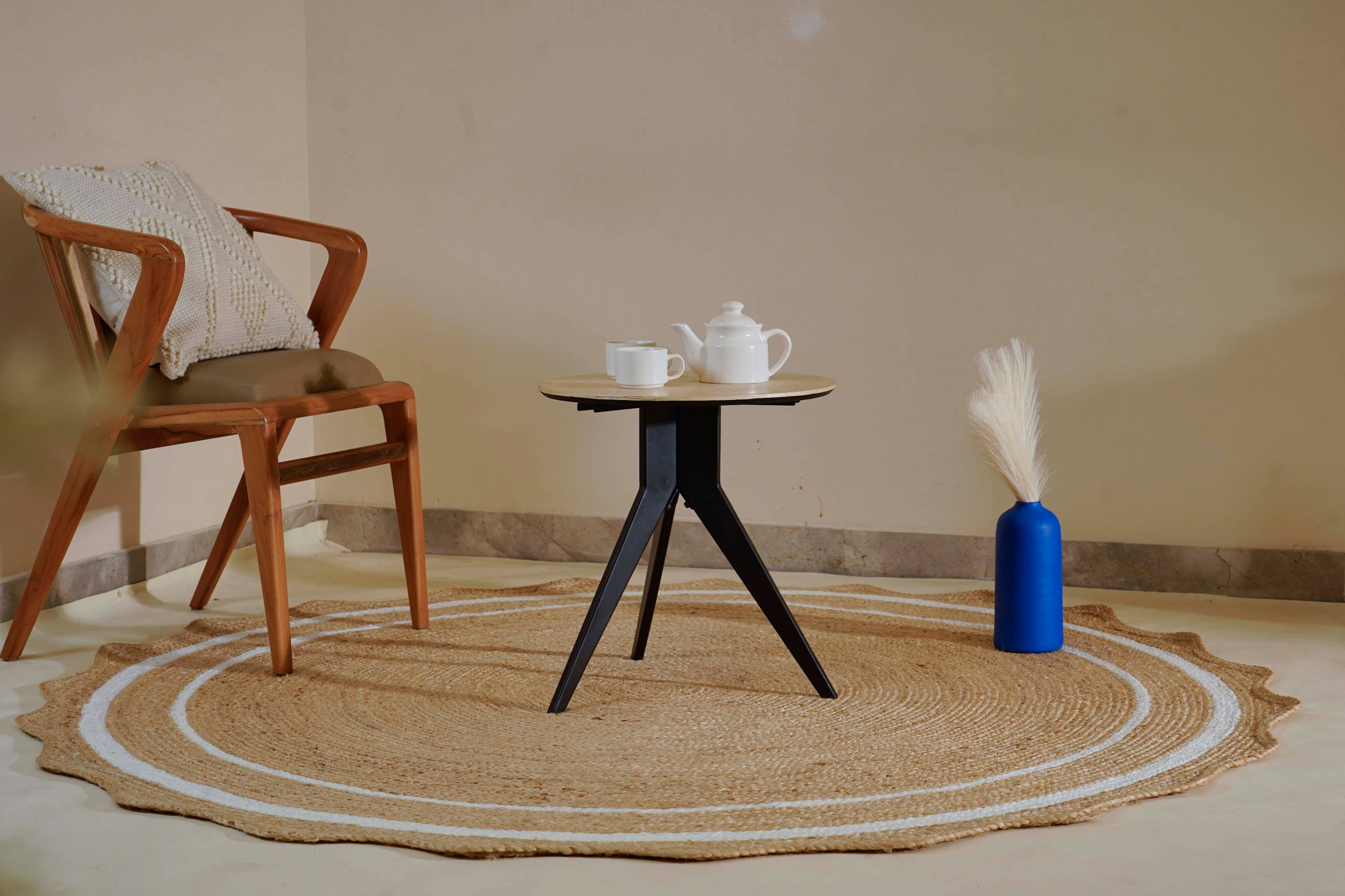 Chouhan Rugs - Wholesale Area Rug - Handmade Round Scalloped Jute Rug White Double Border Rug1