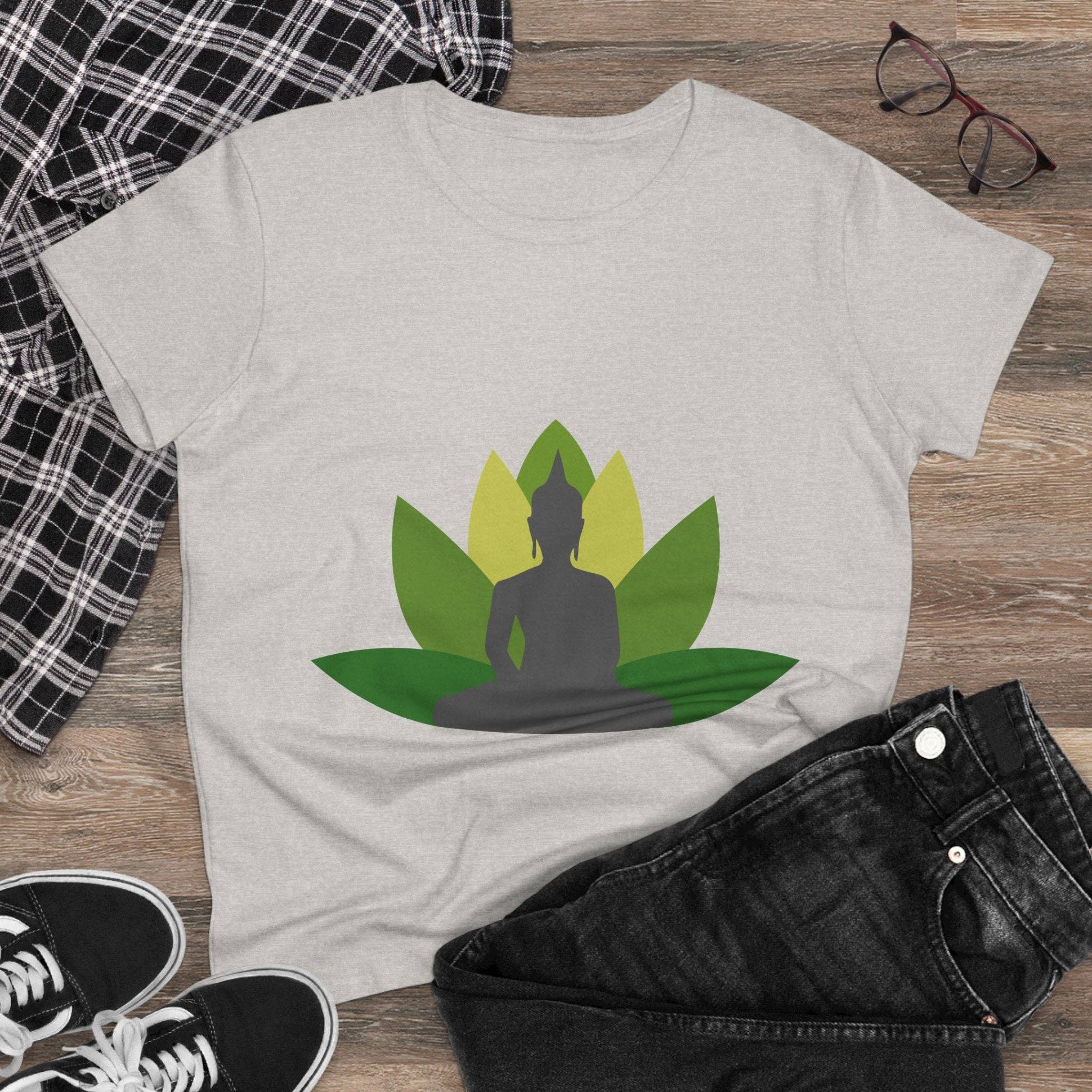 Restored By Nature Company - Wholesale Screen Printed T-Shirt - Women's - Women’s Graphic Tee – Buddha with Lotus Flower – Mid-weight Soft Cotton4