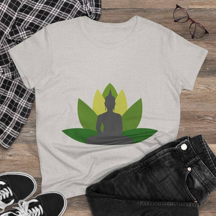 Restored By Nature Company - Wholesale Screen Printed T-Shirt - Women's - Women’s Graphic Tee – Buddha with Lotus Flower – Mid-weight Soft Cotton4