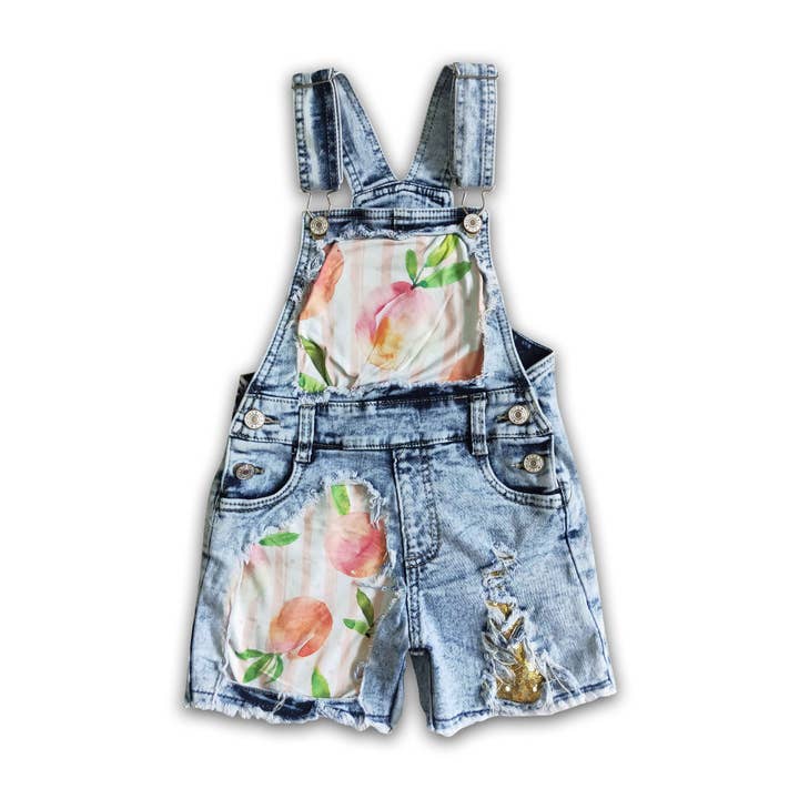 Peach sequin denim jeans baby girls overalls for wholesale by Yawoo Garments
