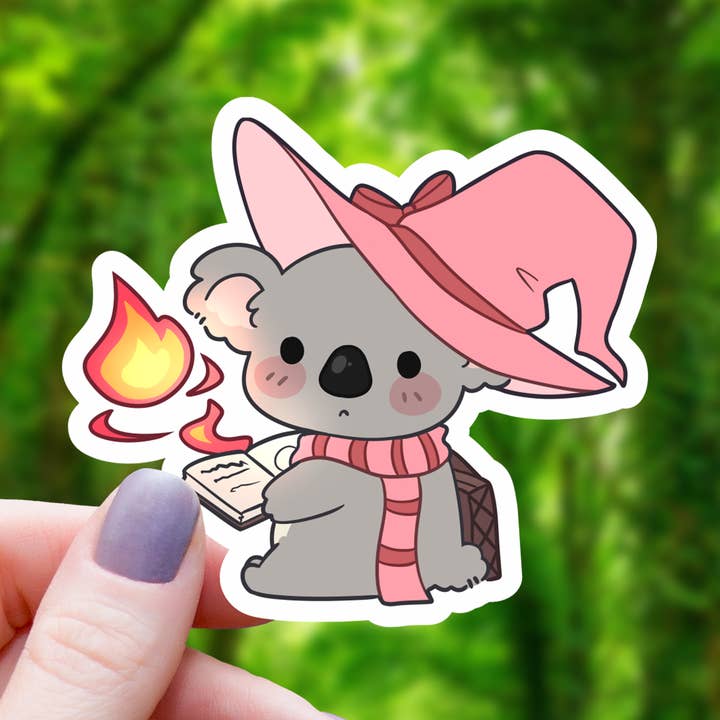 Koala Wizard Casting Fireball Sticker- 3" for wholesale by Mimic Gaming Co