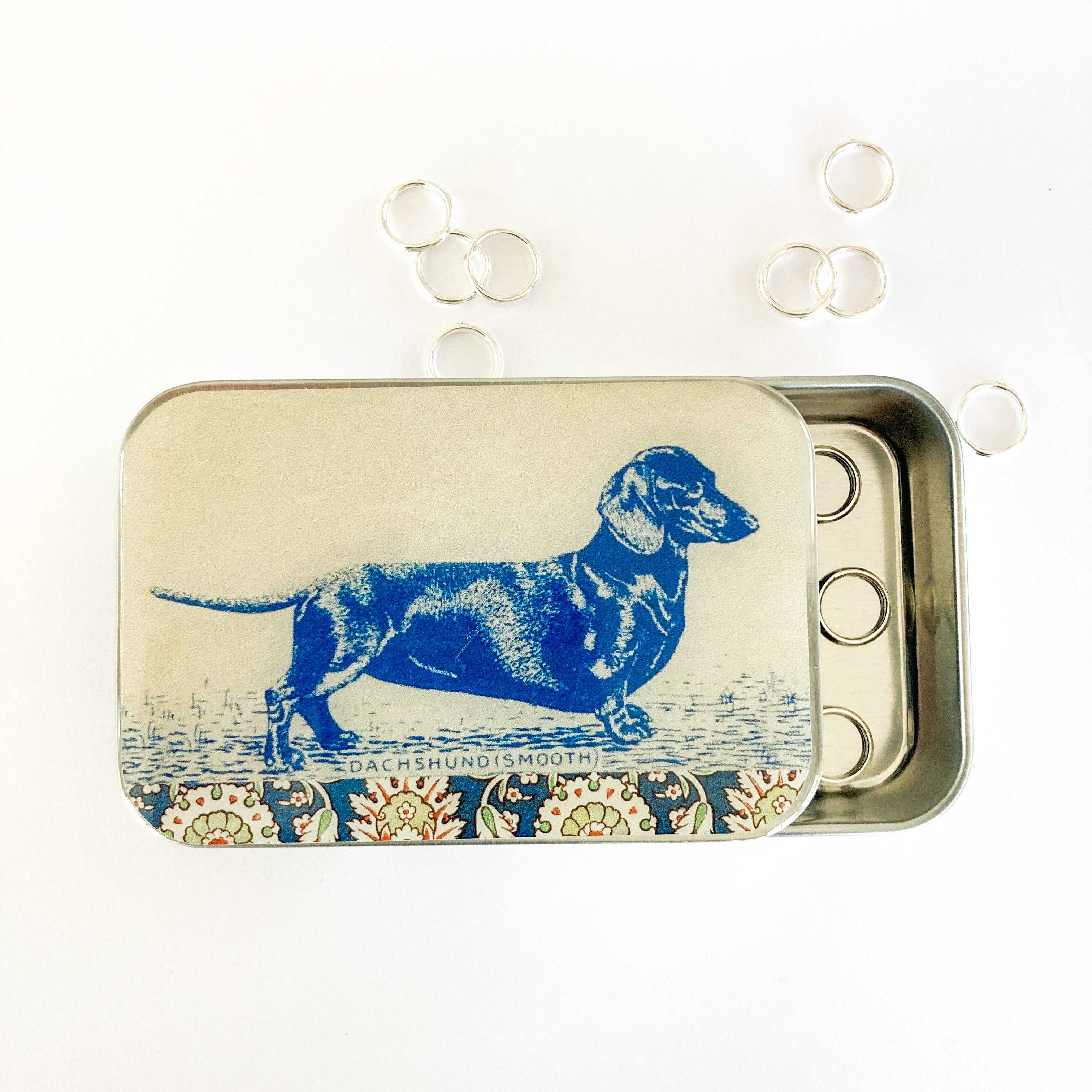 Firefly Notes - Wholesale Knitting/Crochet Supplies - Dachshund notions tin, stitch marker tin4
