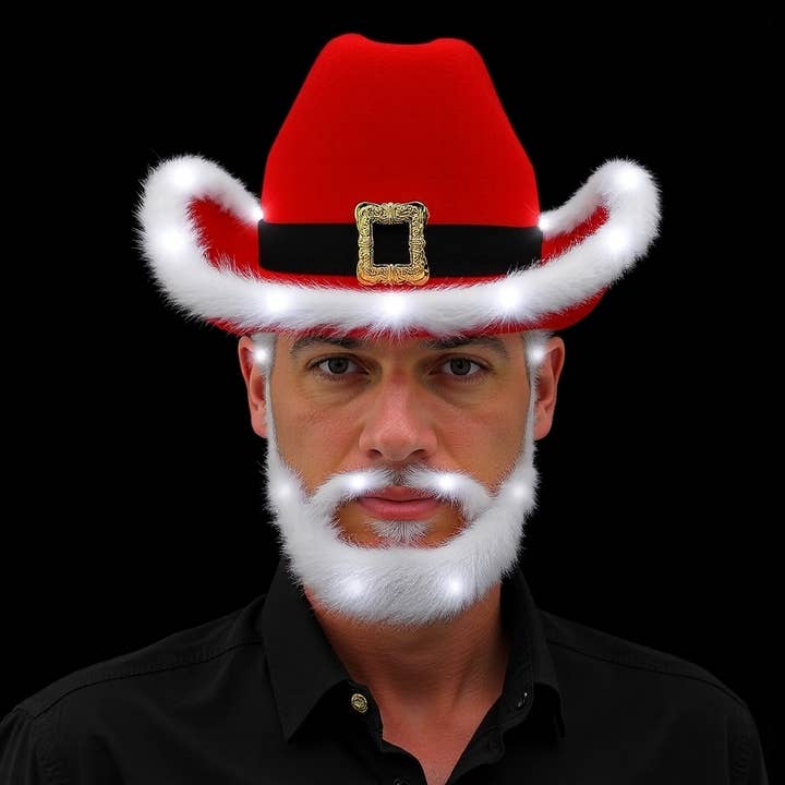 Blinkee.com, LLC - Wholesale Cowboy Hat - Unisex - LED Flashing Christmas Cowboy Red Santa Clause Western Holid