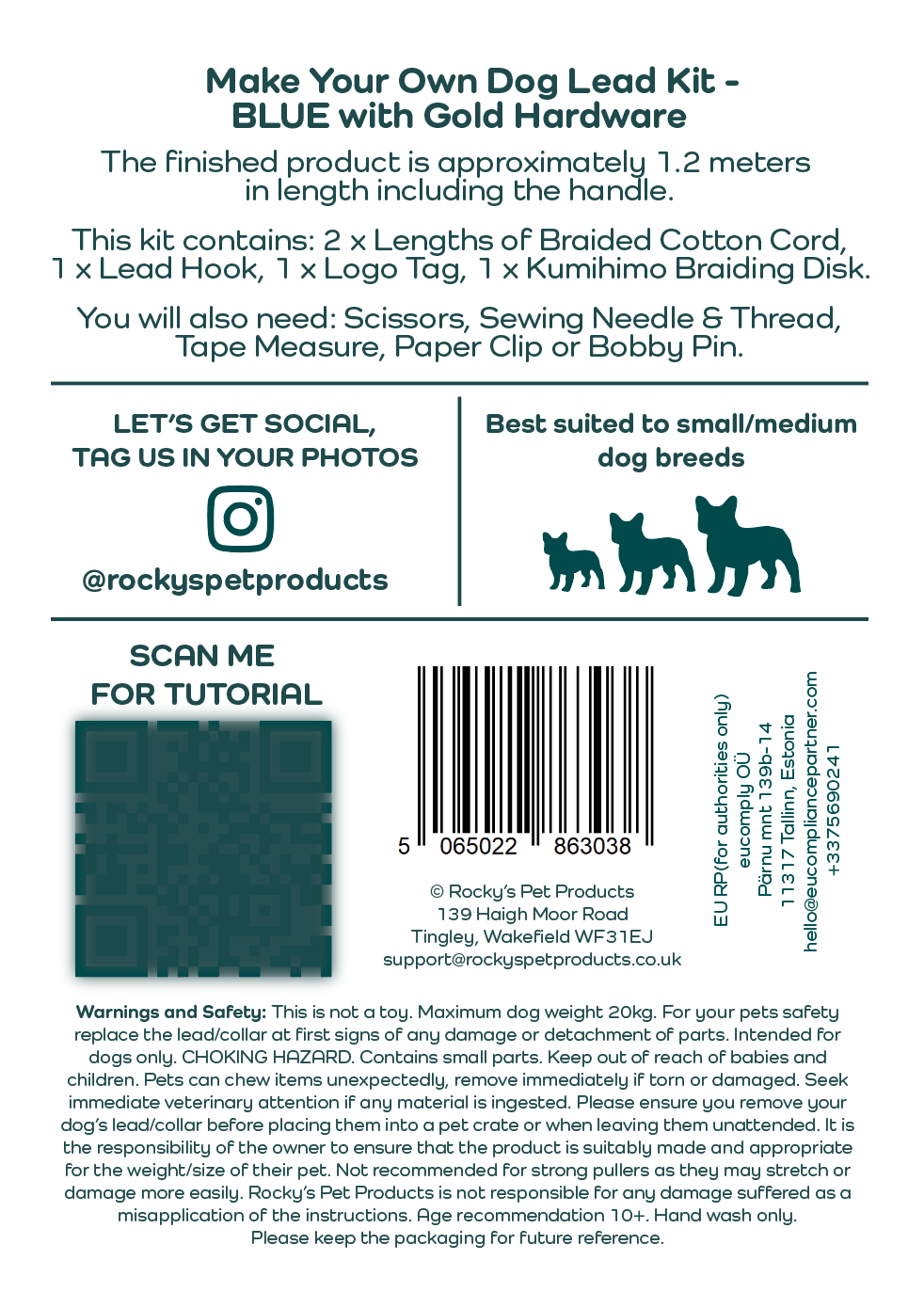 Rocky's Pet Products – wholesale DIY craft kit – Make Your Own Dog Lead Craft Kit Blue7