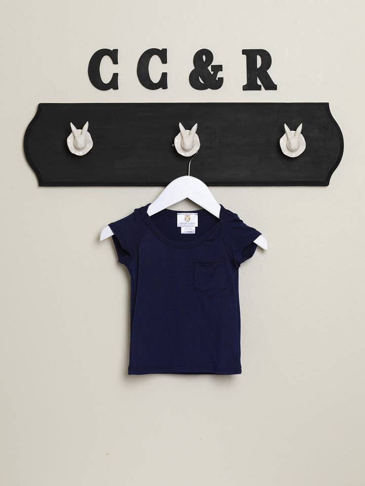 Camiseta clássica de manga curta azul marinho por atacado de cee cee & ryan