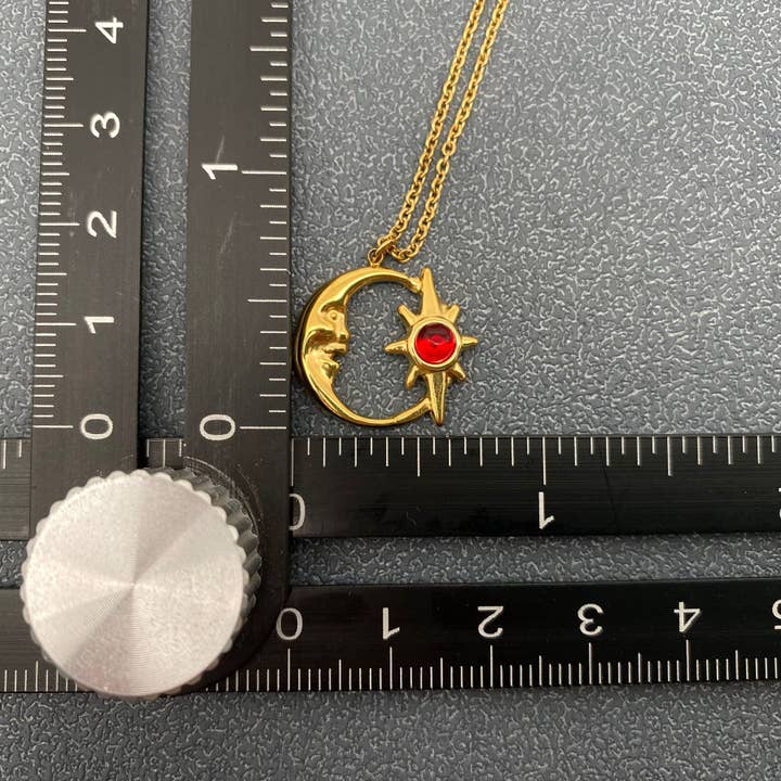 Mio Queena - Wholesale Pendant/Charm Necklace - Gemstone Star Moon 18K Gold Plated SS Necklace - FGS/MS