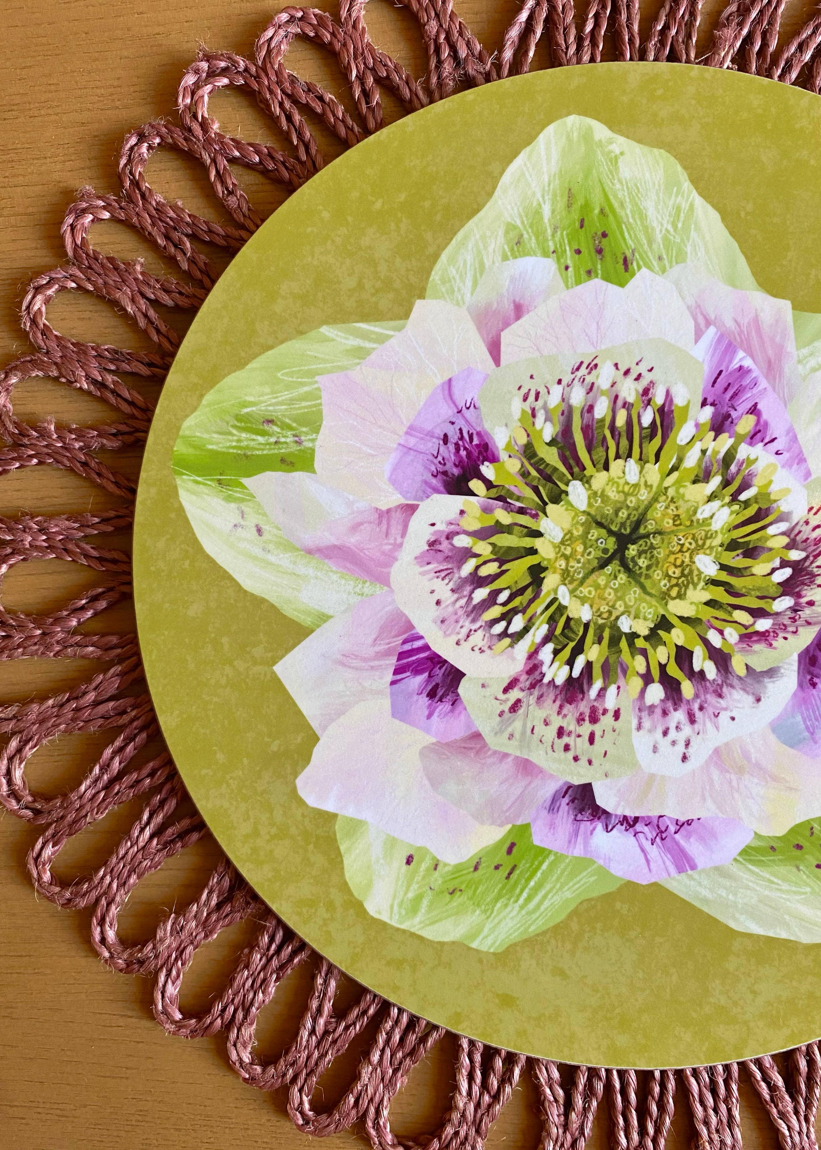Freya Snow - Wholesale Placemat - Round Hellebore Placemat / Tablemat Cork Back / Gloss1