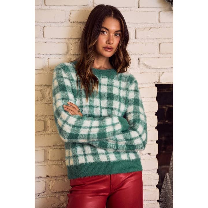 IVE - Wholesale Knit Sweater - Women's - Holiday Christmas Plaid Eyelash Sweater Top2